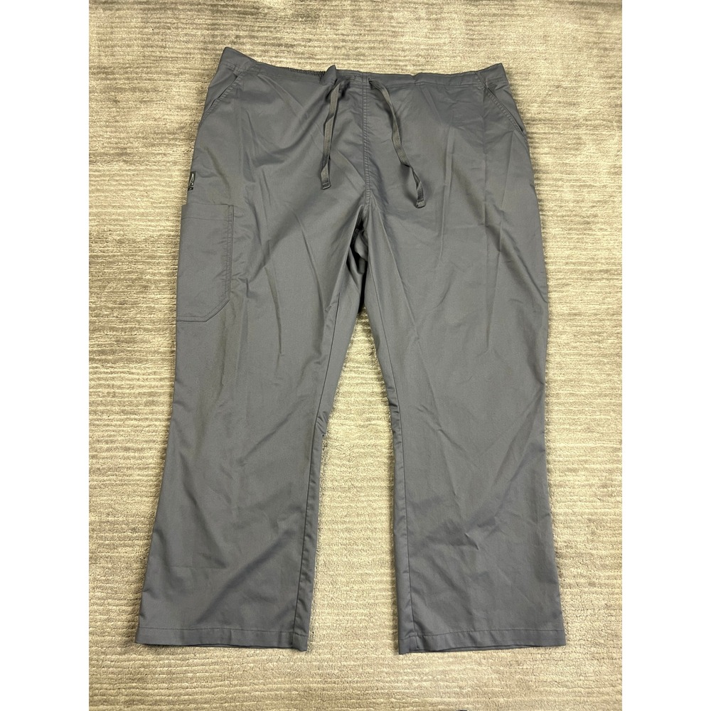 AUW Scrub Pants Unisex 2XL Short Gray 68002S Cargo Drawstring Stretch Medical
